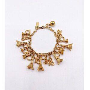 Kate Spade NY Gold Tone Parisian Lights Charm Bracelet Eiffel Tower French Horn